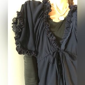 Pretty Sheer Navy Ruffle Top by PRESS Size Medium